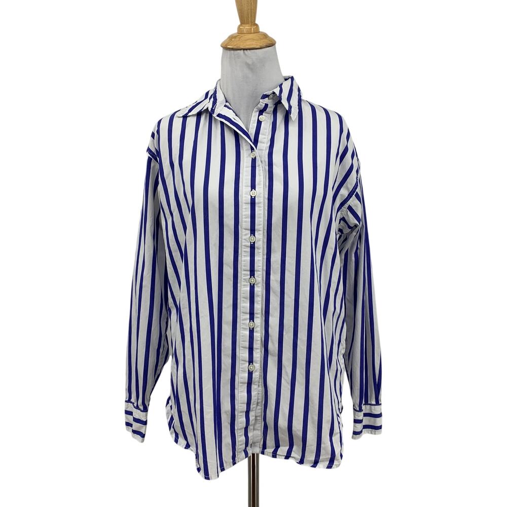 Lauren Ralph Lauren Shirt Women S Small Riviera White Relaxed Fit Striped Cotton